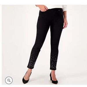 Isaac Mizrah pull on black jeans rhinestone hems size 4